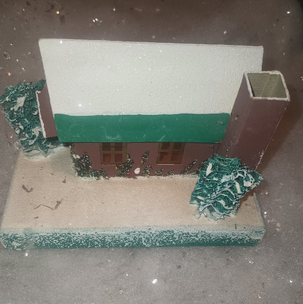 Putz vintage building, Christmas cardboard, Japan, village, perfect condition